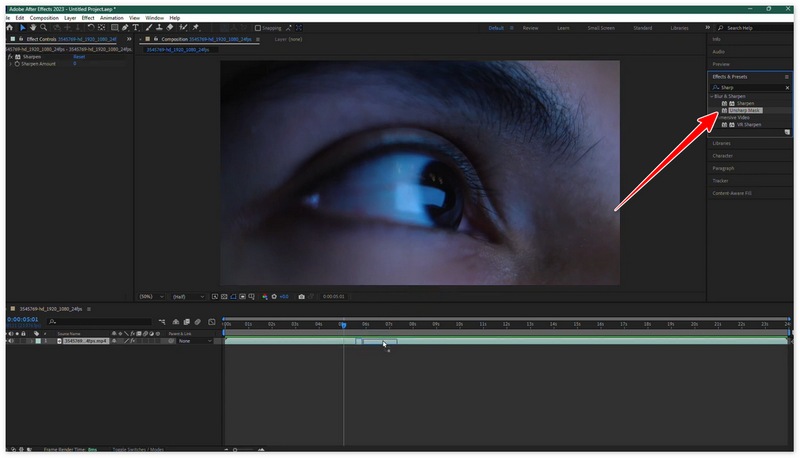 Arraste a Máscara de Nitidez no After Effects.