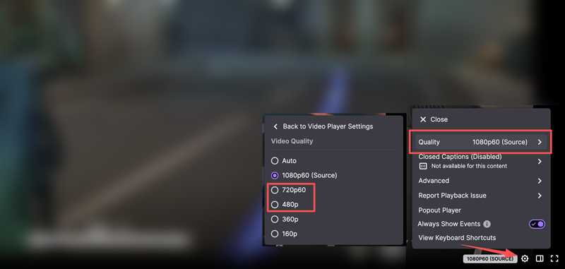Diminuir a qualidade do vídeo da transmissão na Twitch