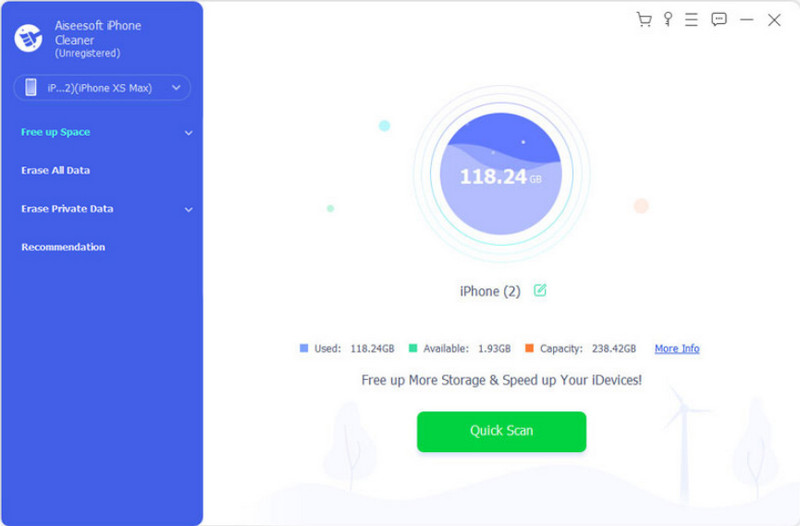 Aiseesoft iPhone Cleaner Quick Scan libera espaço