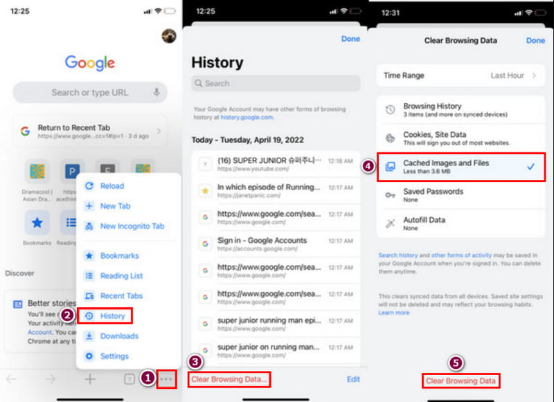 iPhone Google Chrome limpar dados de navegação