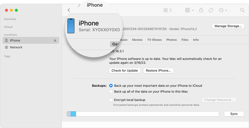 Obtenha o número IMEI no iPhone se bloqueado no Finder