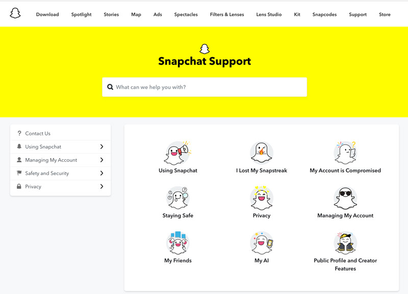 Entre em contato com o suporte do Snapchat pela web