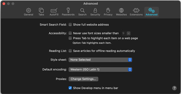 Mostrar menu Desenvolver na barra de menus do Safari