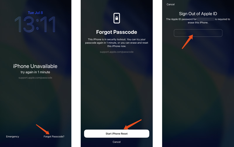 iPhone Unavailable Start iPhone Reset