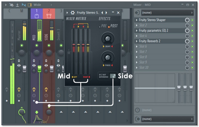 Ajuste a separação estéreo no FL Studio para isolamento vocal.