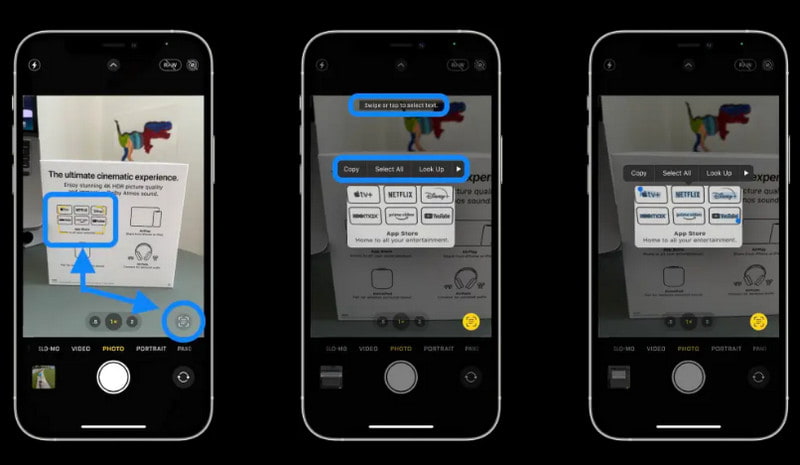 Texto ao vivo do aplicativo de câmera OCR do iPhone