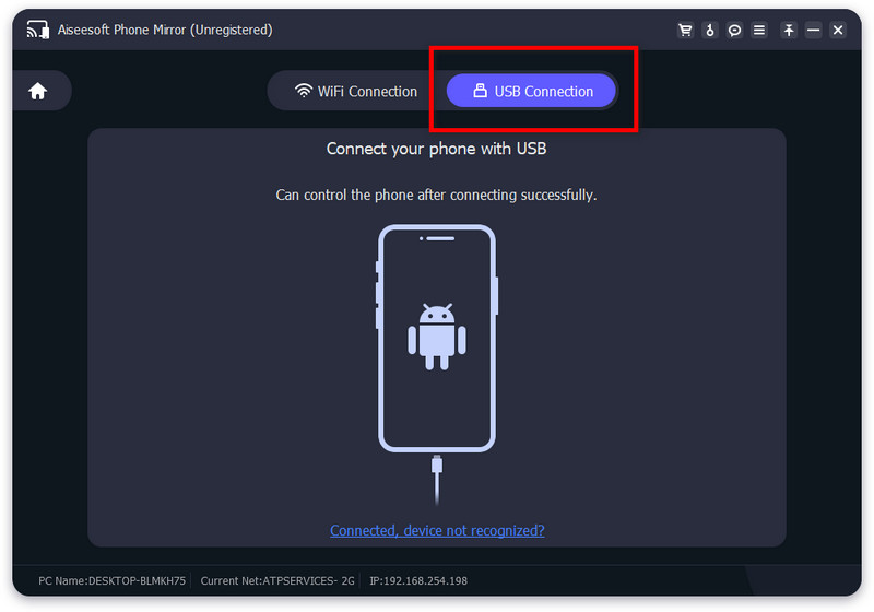 Conecte o Android via USB