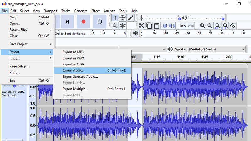 Exportar áudio editado