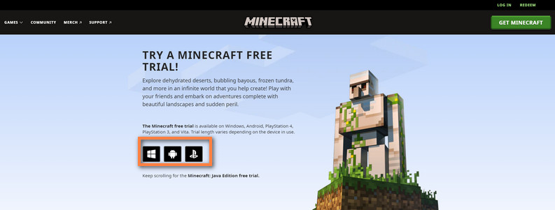 Teste Gratuito do Minecraft Bedrock