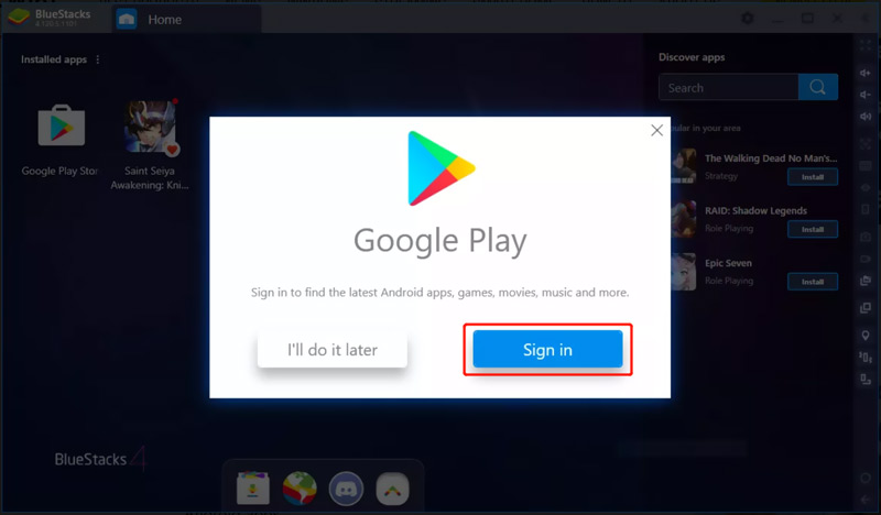 Faça login na conta do Google Play BlueStacks
