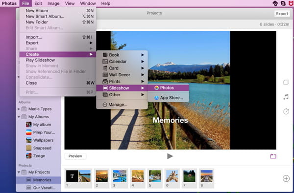 Criar apresentação de slides no Mac em fotos