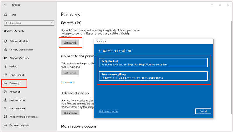Reinicializar um laptop para as configurações de fábrica no Windows 10