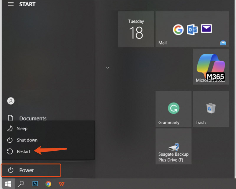 Reiniciar laptop Windows 10 Menu Iniciar