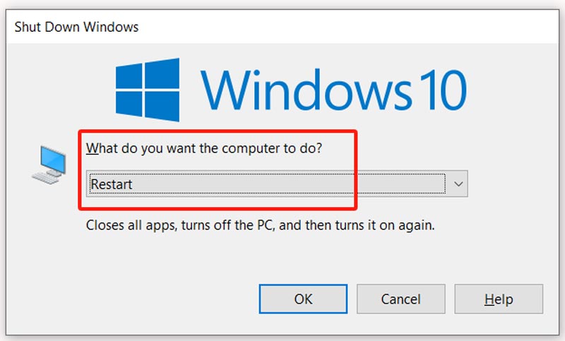 Desligue o Windows e reinicie o laptop