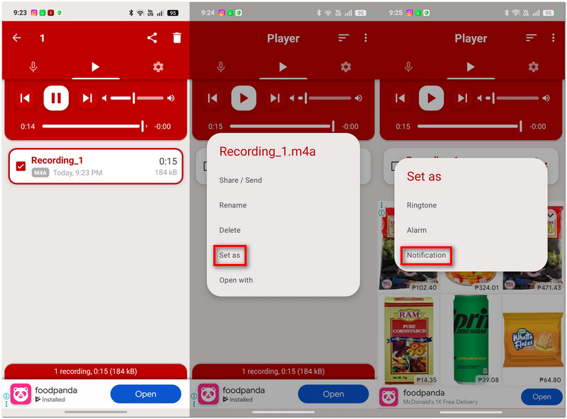 Selecione o som de notificação.