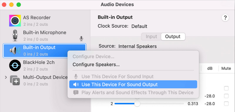 Restaurar áudio de saída integrado
