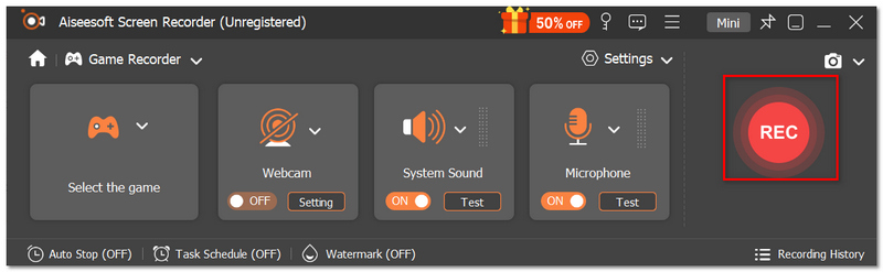 Clique no botão Rec