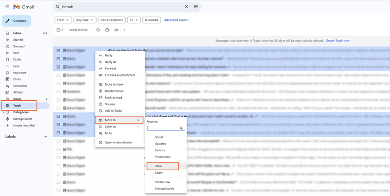 Recuperar e-mails excluídos do Gmail da Lixeira