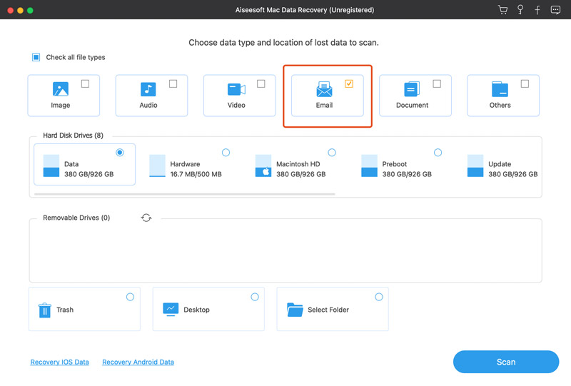 Verificar e-mails excluídos no Mac