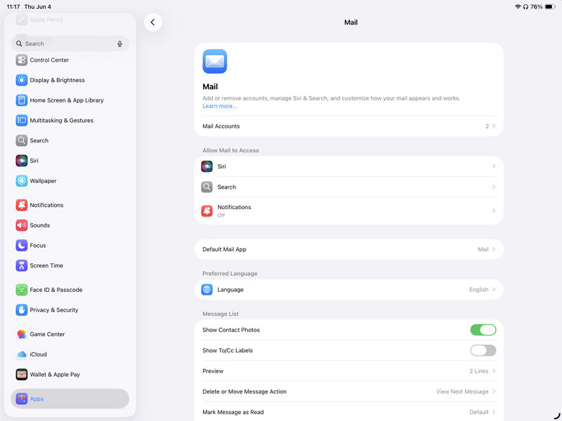 Contas de e-mail do iPad Mail