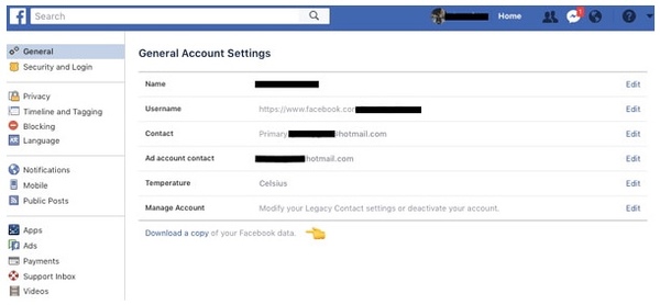 Recuperar fotos excluídas do Facebook por meio das configurações de arquivo