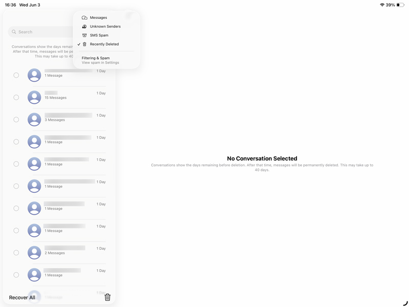 Recuperar mensagens apagadas recentemente no iPad