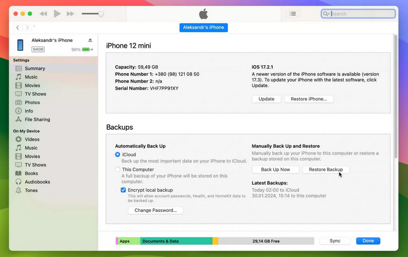 Restaurar imagem do iPhone iTunes