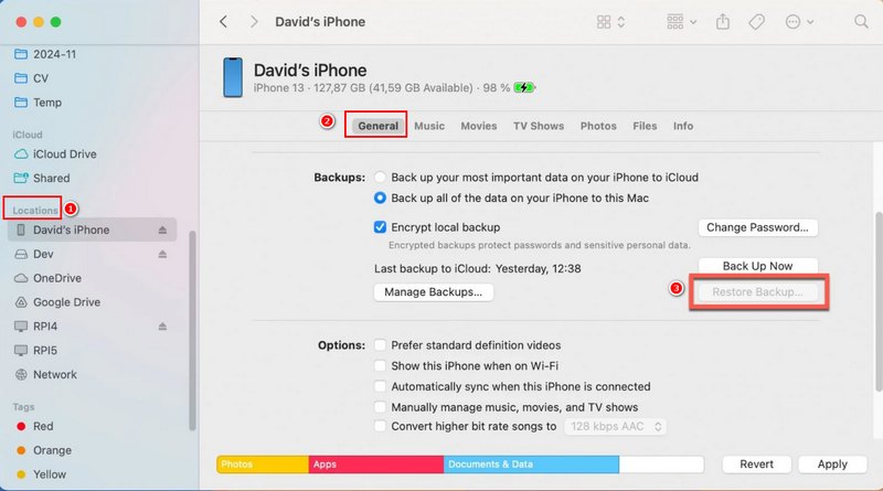 Restaurar vídeos excluídos no Finder