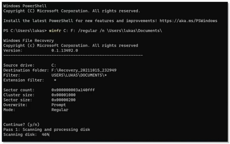 Digite o comando para recuperar