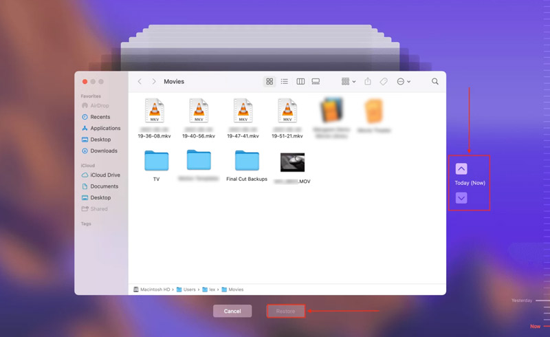 Recuperar vídeos excluídos no Mac usando o Time Machine