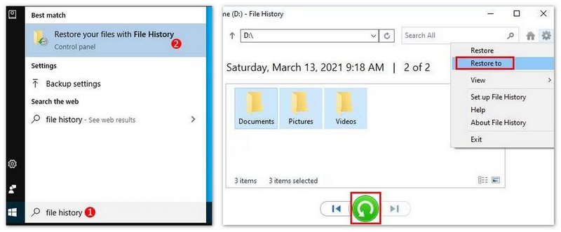 Restaurar arquivos através do Histórico de Arquivos do Windows