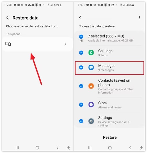 Restaurar mensagens do backup do Google