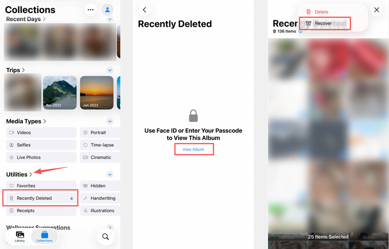 Recuperar fotos apagadas recentemente no iPhone com iOS 26