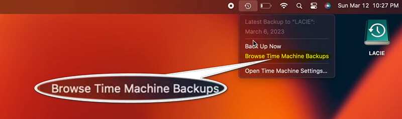 Navegar pelos backups do Time Machine
