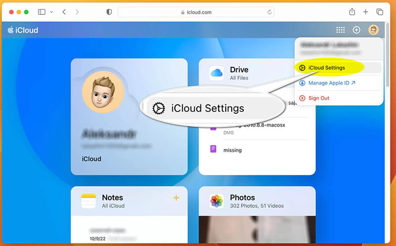 Configurações do iCloud