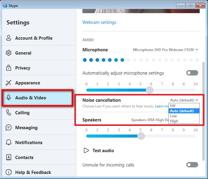 Activate Noise Canceling in Skype