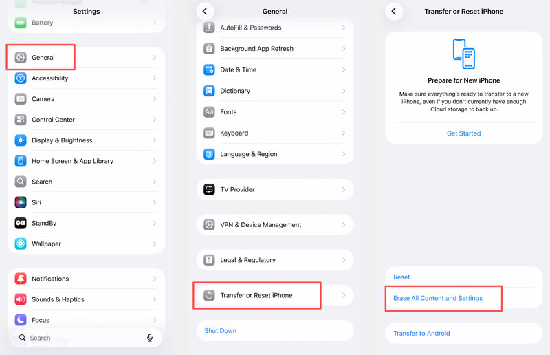 Apagar todo o conteúdo e configurações do iPhone no iOS 26
