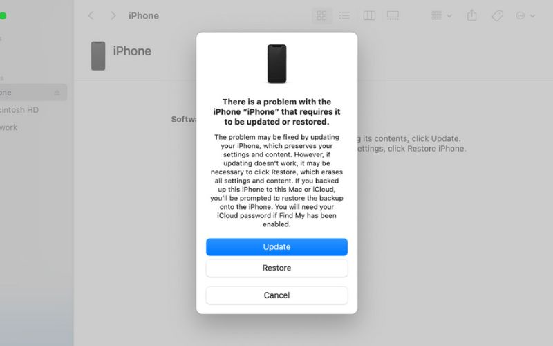 Use o iTunes Finder para restaurar