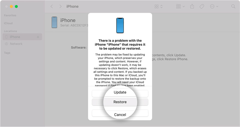 Remover senha da restauração do iPhone Finder