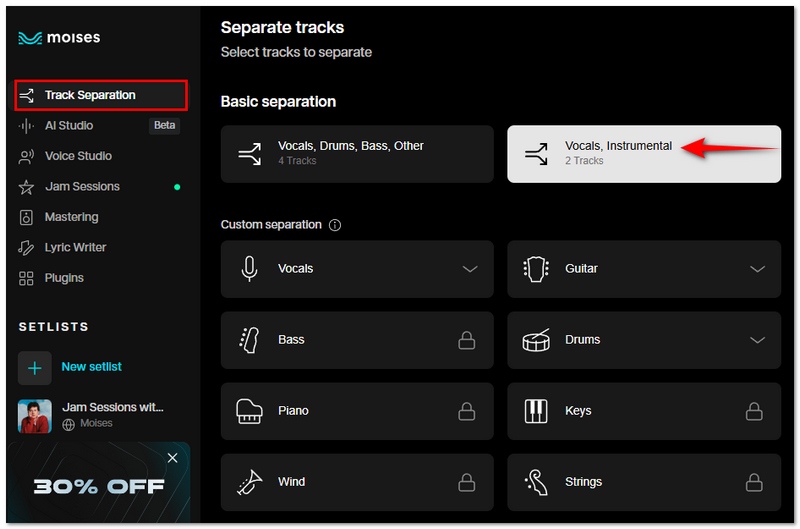 Choose The Track Separation
