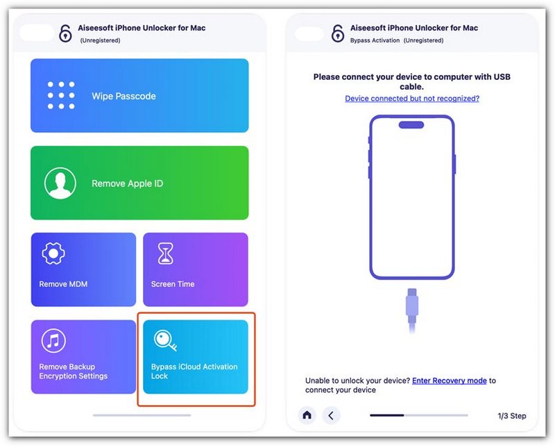 Selecione Ignorar bloqueio de ativação do iCloud