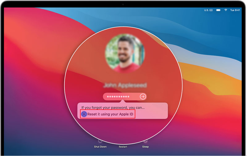 Solicitação de login do Mac Redefinir senha usando o ID da Apple