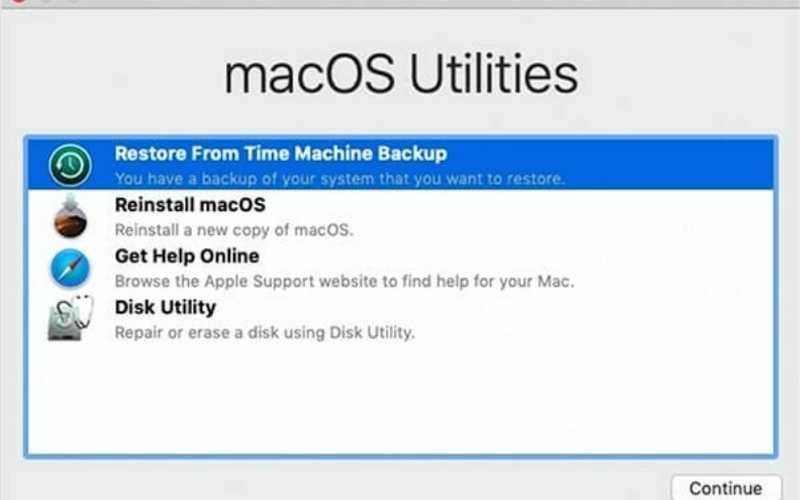 Clique em Restaurar do backup da máquina do tempo