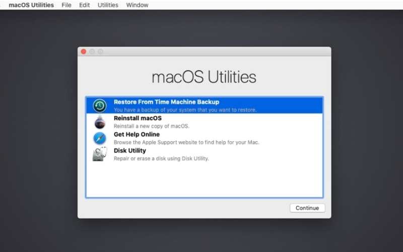 Selecione Restaurar do backup do Time Machine