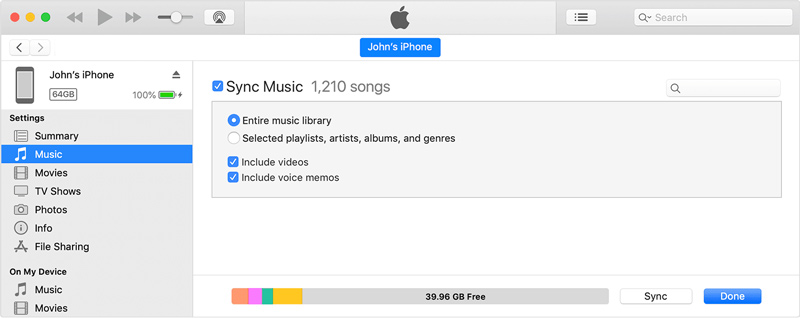 Sincronize músicas do iTunes para restaurar músicas no iPhone
