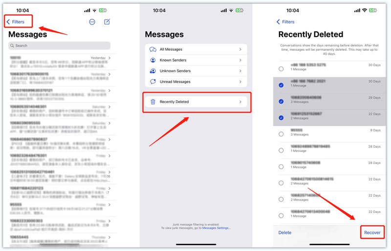 Salvar mensagens excluídas do iPhone da pasta excluída recentemente