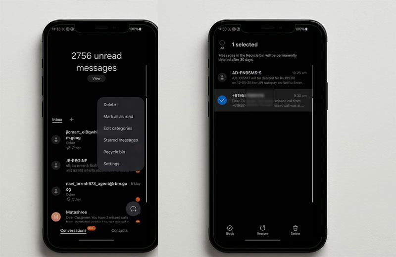 Recuperar mensagem apagada da lixeira