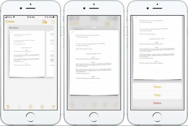Documentos da câmera do aplicativo iPhone Notes em PDF