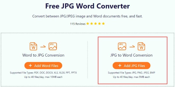 Conversão de JPG para Word Adicionar arquivos