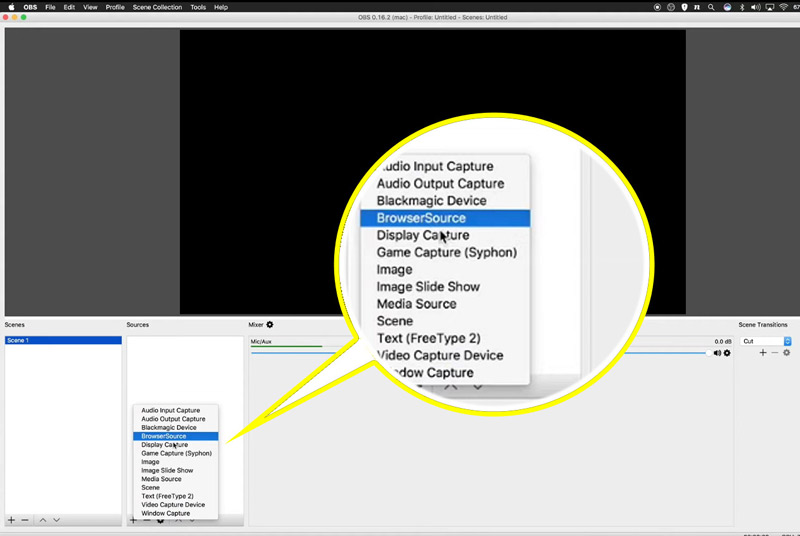 Adicione a captura de tela no OBS.
